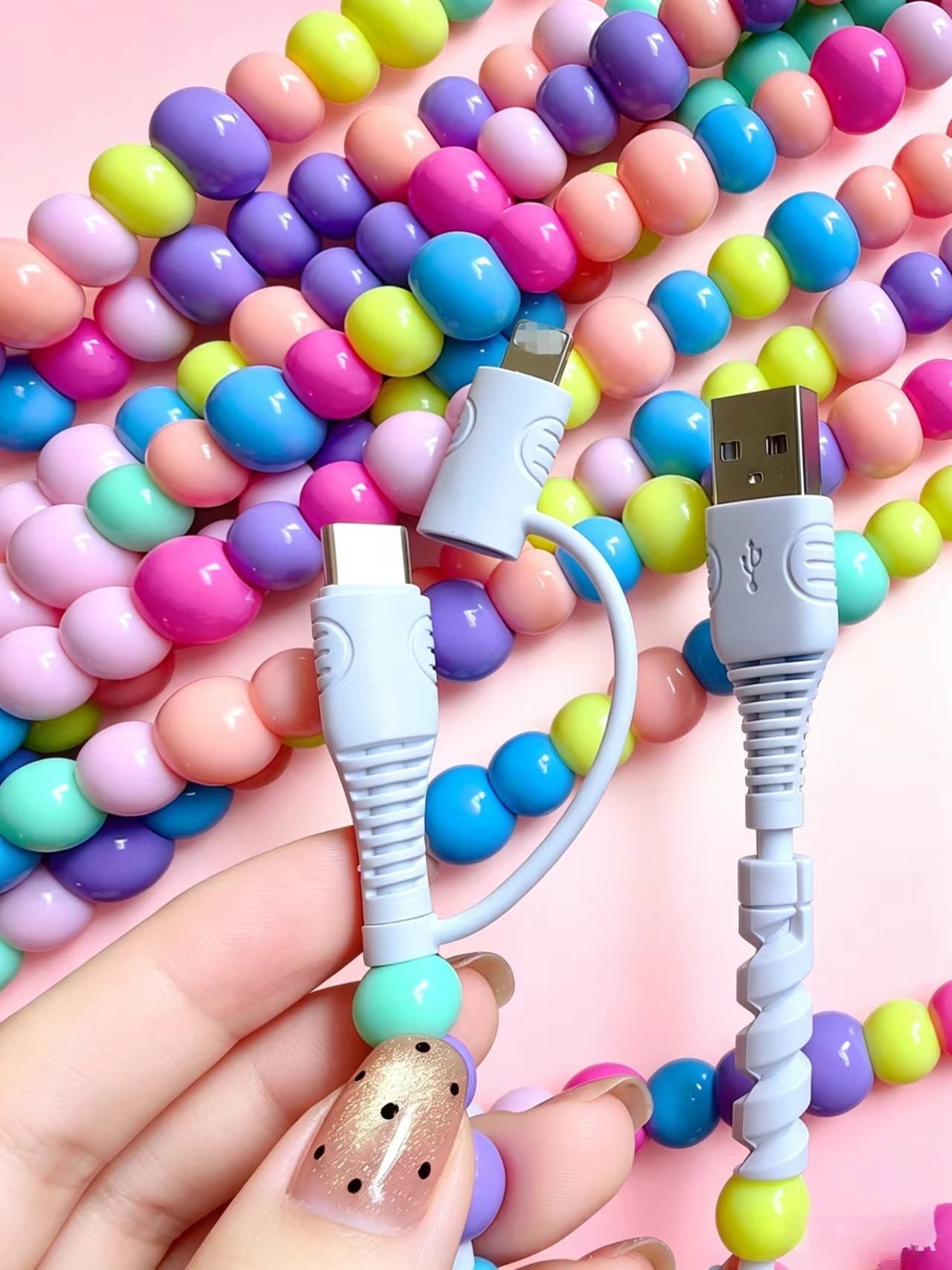 2-in-1 Beaded Charging Cable - Type-C & Lightning